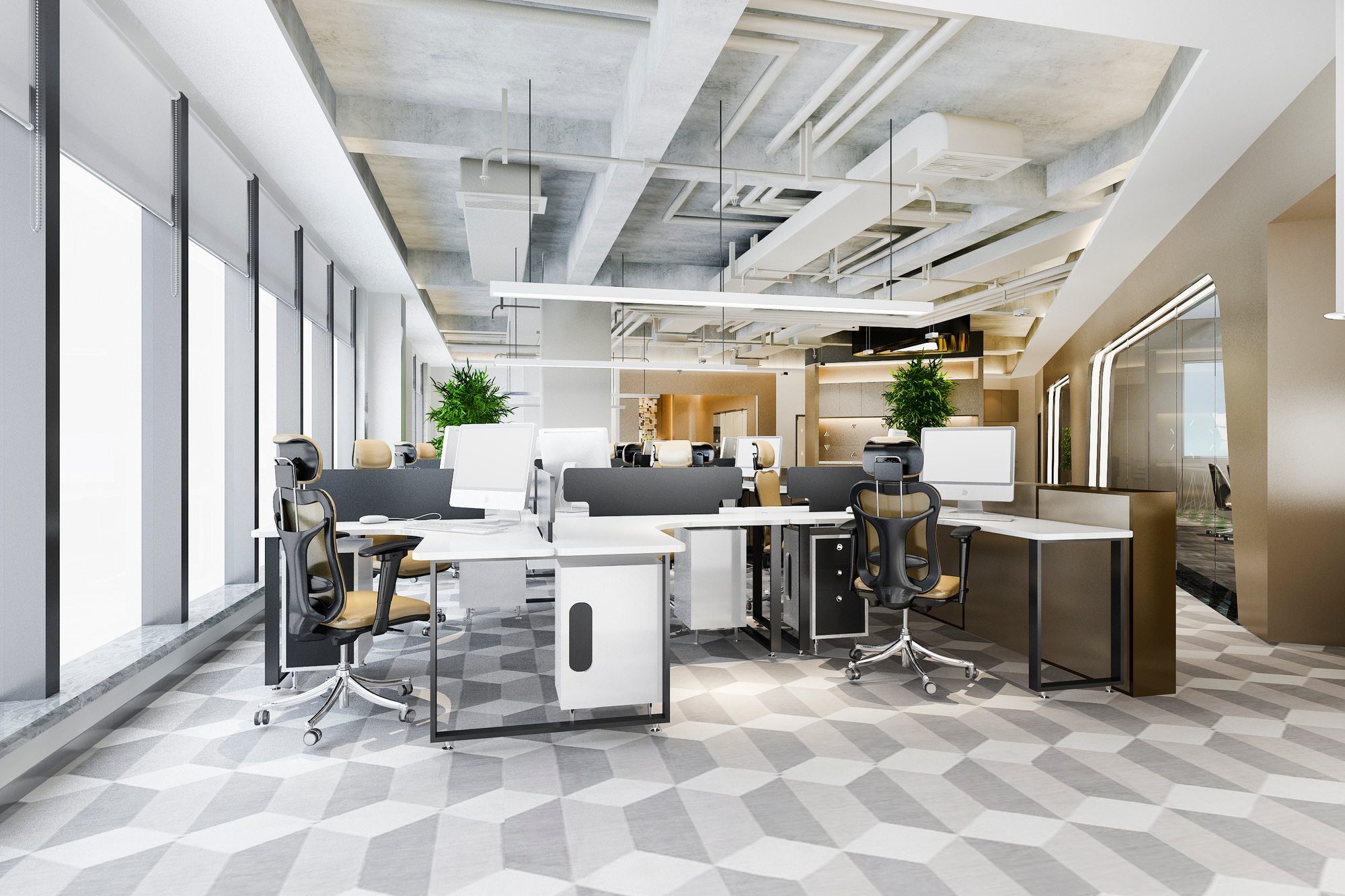 3d rendering business meeting and working room on office building